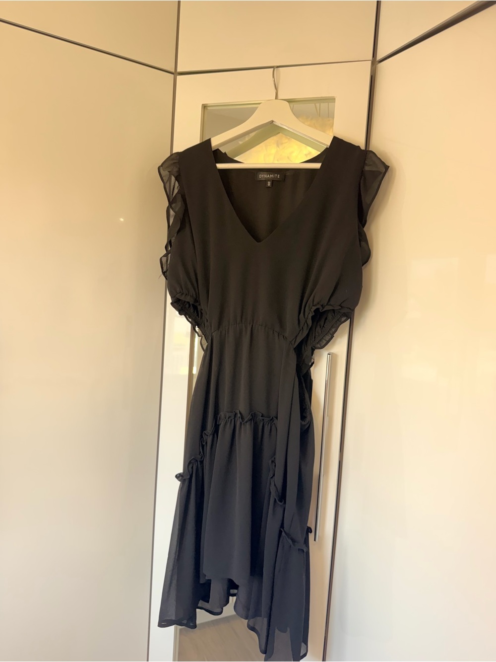Dynamite Black Ruffle mini Dress open sides